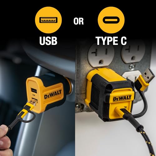 DEWALT Heavy Duty 2in1 Charging Cable, USB C to USBC w/Adapter USB, 60W PD Fast Charging & Data Sync, TypeC Charger Cables for Multiple Devices for iPhone 16/15 Pro Max, MacBook, iPad, Samsung Galaxy – Enhanced Compatibility and Speed
