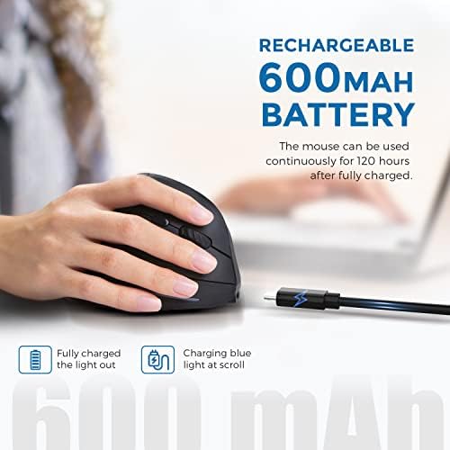 Elevate Your Productivity with ECHTPower Ergonomic Wireless Vertical Mouse – Multi-Device Bluetooth Connectivity, Adjustable DPI Up to 2400, LED Light for Enhanced Visibility, Perfect for PC, Laptop & Mac Users Seeking Comfort and Efficiency