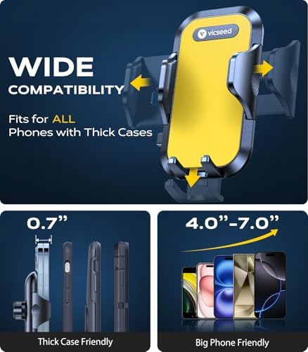VICSEED [True Strongest Suction] [Rally Racing-Grade Stability] Phone Holders for Your Car 2025 Upgraded Car Phone Holder Mount Truck Stand Cradle for iPhone Samsung All Phones, Yellow – Enhanced Compatibility and Speed
