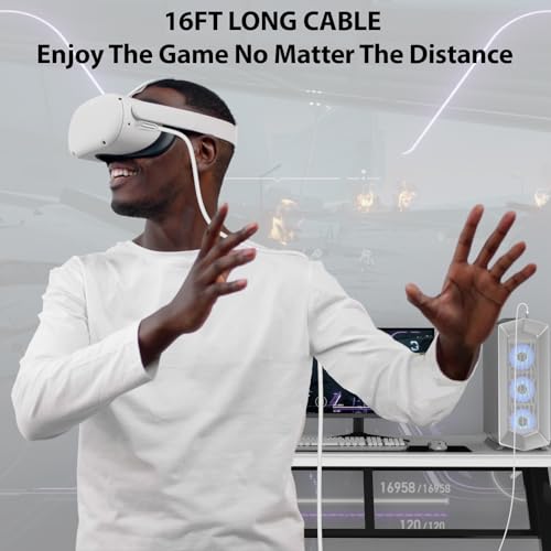 Ultra-Fast 16 FT USB 3.1 to USB C Link Cable for VR Gaming – Seamless Data Transfer for Oculus Quest 3, Meta Quest 3, and Pico 4 – Premium High-Speed Extension Cord for Immersive PCVR Experience – Durable, Flexible, and Plug-and-Play Design