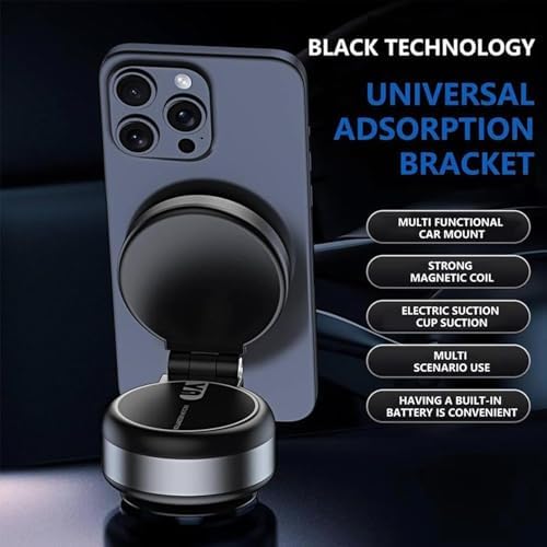 Magnetic Vacuum Suction Car Phone Mount – Hands-Free Adjustable Holder for Seamless Driving – Universal Compatibility with Strong Grip – Foldable Design for Optimal Visibility – Sleek Black Finish for Modern Interiors – Ideal for Safe Navigation and Calls