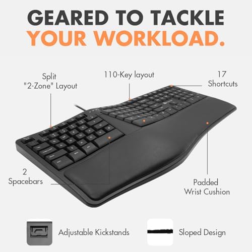 Unlock Ultimate Comfort with the X9 Wired Ergonomic Keyboard – Cushioned Wrist Rest & Split Design for Effortless Typing – Perfect USB Keyboard for PC, Laptop & Chrome – 110 Precision Keys & 5 ft Cable for Enhanced Productivity