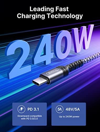 JSAUX 10 FT 240 W USB C to USB C Charging Cable – Premium Nylon Braided Fast Charger for Mac Book Pro, i Phone 16/16 Pro Max, Samsung Galaxy, Pixel – Enhanced Durability and Data Transfer Speeds – Ultimate Compatibility for Modern Devices