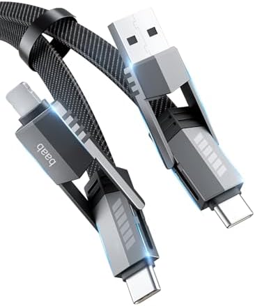 Experience Unmatched Versatility with the baab 4-in-1 USB C Charging Cable – 240 W Ultra-Fast Lightning & Multi-Port Cord for i Phone, i Pad, Samsung & More – Durable Flat Nylon Braided Design for Effortless Tangle-Free Charging – 3.3 ft Length for Ultimate Convenience and Enhanced Device Compatibility