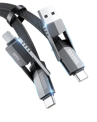 Baab Series 4 in 1 USB C Cable – 3.3 ft Flat Nylon Braided Fast Charging Cord for i Phone, i Pad, Mac Book – 100 W Power Delivery & Versatile Data Transfer with USB A, L-Type, and Lightning Compatibility – Durable & Tangle-Free Design for Ultimate Convenience