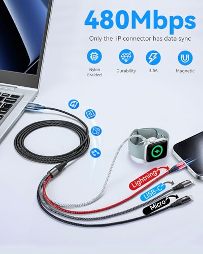 Revolutionary 4-in-1 Fast Charging Cable for Apple Watch and i Phone – Versatile Multi-Device Charger Compatible with i Phone 16, 15, 14, 13, Galaxy Models, and All Apple Watch Generations – Durable 4-Foot Braided Cord for Effortless Portability and Rapid Power Restoration – Your Essential Tech Companion for Streamlined Charging Solutions