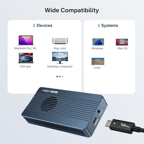 Experience Lightning-Fast Storage with ACASIS 40 Gbps M.2 NVMe SSD Enclosure – Thunderbolt 4/3 & USB4 Compatible, Tool-Free Setup for M-Key B+M SSDs (2280/2260/2242/2230) – Perfect for Video Editing, Gaming, and Large File Transfers – Durable Design for Optimal Heat Dissipation & Long-Lasting Performance – Elevate Your Device with High-Speed Data Transfer and Enhanced Compatibility