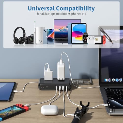Universal Travel Voltage Converter & 4-Port USB-C Adapter – 220 V to 110 V Step-Down Power Solution for Global Use – 230 W Capacity with Interchangeable Plugs for EU, UK, AU, US & India – Essential for International Travelers and Expatriates