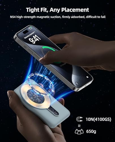Magnetic 10,000 m Ah Wireless Power Bank – Fast Charging Mini Portable Charger with LED Display & Type-C Cable for Mag Safe i Phone 12/13/14/15 – Ultimate On-the-Go Charging Solution in Sleek Black Finish