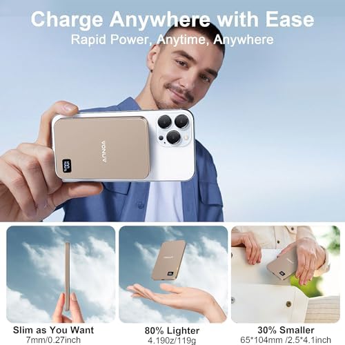Ultra-Slim Magnetic Wireless Power Bank 5000 m Ah – 15 W Fast Charger for i Phone 16/15/14/13/12 Series – Sleek Metallic Design with USB-C Charging Cable – Enhanced Safety Features for Reliable On-the-Go Power