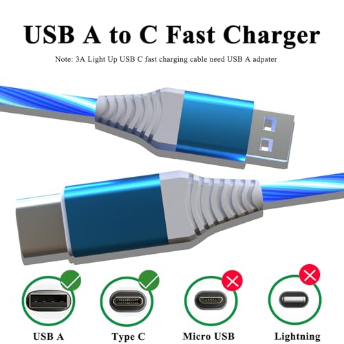 Illuminate Your Charging Experience with the 6.6 FT Light Up USB Type C Charger Cable – 3 A Fast Charge LED Cord for i Phone 16/15 Series & Samsung Galaxy S20/S10/S9/S8, LG V40/V30 – Stylish, Durable, and Enhanced Compatibility for Modern Devices