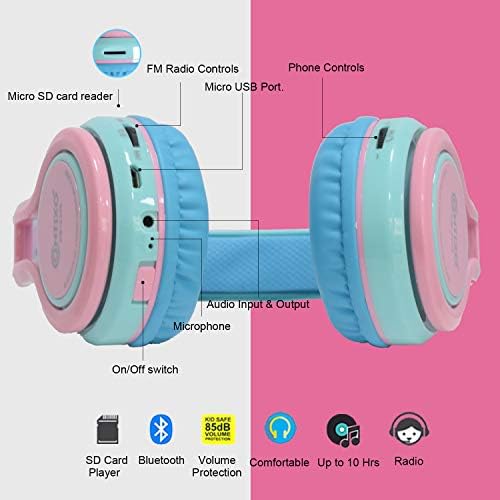 Vibrant Contixo KB-2600 Kids Bluetooth Headphones – Safe 85 d B Volume Limiting Over-Ear Design with Built-in Mic, FM Radio & Micro SD Slot – Portable Foldable Fun in Eye-Catching Green & Orange for Ultimate Audio Adventure