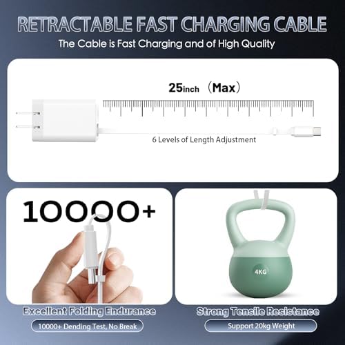 Advanced 65 W Retractable USB-C Charger with Foldable Plug – High-Efficiency Fast Charging Block Featuring PD30 W & QC18 W for i Phone, Galaxy, LG, Pixel, Tablets – Compact, Travel-Friendly Design for Ultimate Convenience and Optimal Power Delivery