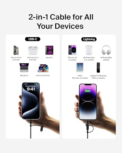 Belkin Boost Charge 2-in-1 Braided USB-C & Lightning Charging Cable (1.5 M) – Fast Multi-Device Charging Solution for i Phone, i Pad, Mac Book, Galaxy, and Nintendo Switch – Durable & Stylish Design with Enhanced Compatibility