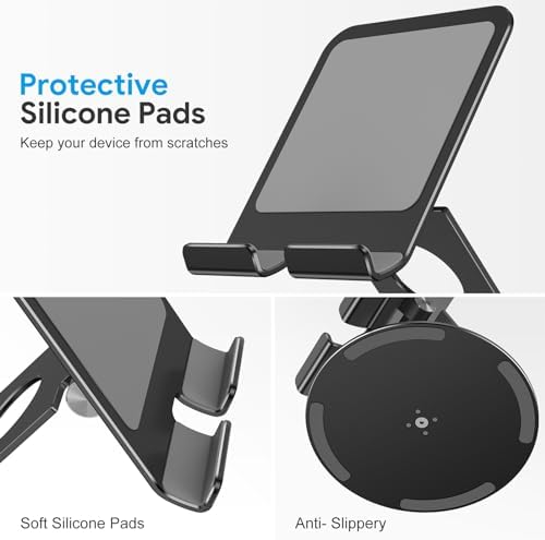 OMOTON 360-Degree Rotating Tablet Stand – Adjustable and Foldable i Pad Holder for Ultimate Versatility in Drawing and Viewing – Compatible with i Pad Pro, Air, Mini, and More – Modern Silver Design for Enhanced Workspace Aesthetics and Productivity