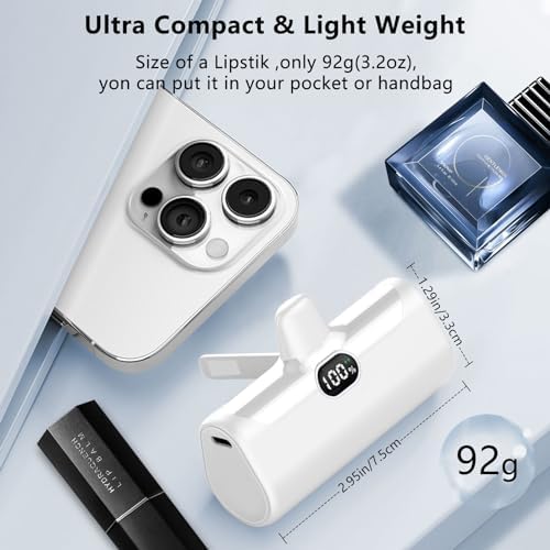 LUCKYDUO Ultra-Compact 5000 m Ah Portable Power Bank with Built-In Phone Holder & LED Light for i Phone – Essential Travel Charger with LCD Battery Indicator, Compatible with i Phone 14/13/12/11/XR/SE/8/7 Pro Max – Stay Charged Anywhere