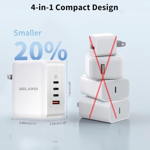 140 W USB-C Fast Charging Wall Charger with 4 Ports – Compact & Lightweight Ga N Charger for i Phone, Galaxy, i Pad & More – Foldable Design for Ultimate Portability – Power Delivery 3.1 Technology for Rapid Device Charging – Universal Charging Solution for Home & Travel