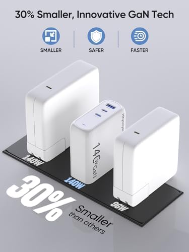 High-Power 140 W USB-C Fast Charger for Mac Book Pro & Air – Versatile 3-in-1 Charging Hub with Smart Temperature Control & Cable Organizer – Ultimate Solution for Laptops, i Pads, and All USB-C Devices – FCC & UL Certified for Unmatched Safety and Performance