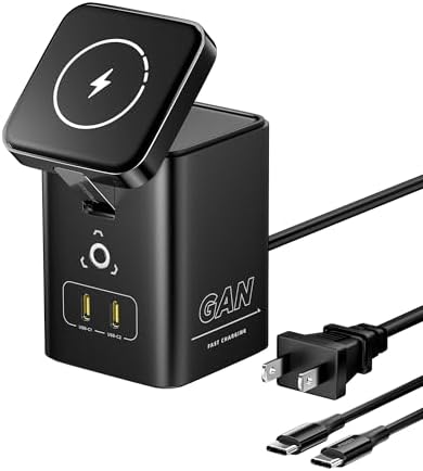 PISEN 4-in-1 Mag-Safe Wireless Charger – 45 W Ga N Multi-Device Charging Station for i Phone, Samsung & Air Pods – Fast, Qi-Certified Magnetic Dock for Effortless Charging & Clutter-Free Workstation Setup