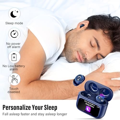 Revolutionary Bluetooth 5.4 Sleep Earbuds – Ergonomic Mini Headphones for Side Sleepers with 48 Hours Playtime, IPX7 Waterproof Design, Smart Touch Control, and 5 Custom EQ Modes – Stylish Blue Earbuds for Crystal-Clear Calls and Effortless Connectivity