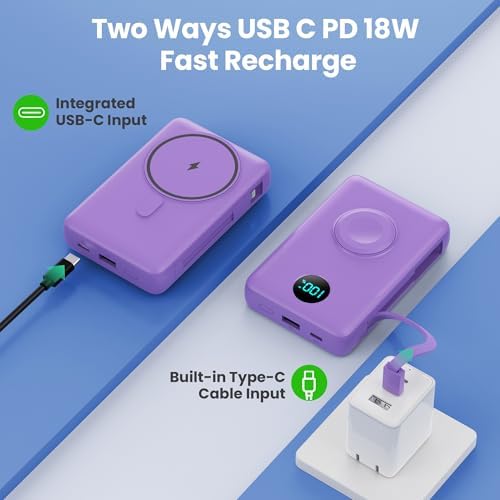 Ultimate 6-in-1 Magnetic Portable Charger, 10800 m Ah Power Bank for i Phone – Features Integrated Cables, Wireless Charging for Apple Watch, Smart LCD Display, and 25 W PD Fast Charging – Perfect Travel Accessory for All Devices with Enhanced Safety Features and Compatibility for i Phone 12 to 16 Series