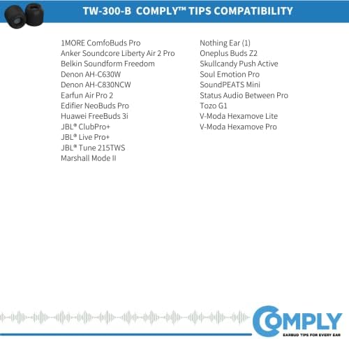 Transform Your Listening Experience with Comply TW-300-B Memory Foam Earbud Tips | Premium Noise Isolation & Custom Fit for Beats Studio Buds Plus, Ear Fun, Soundcore & More | Black (S/M/L) (3 Pairs) for Enhanced Comfort and Performance