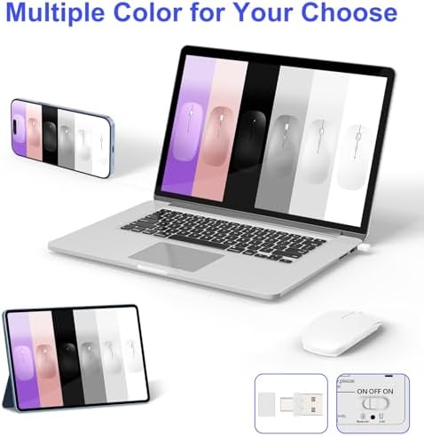 Sleek Silver Bluetooth Wireless Mouse for Mac Book Air & Pro – Ergonomic, Rechargeable, and Silent Tri-Mode Connectivity (2.4 G USB-C/USB-A, Bluetooth 5.2/3.0) for Ultimate Productivity on the Go