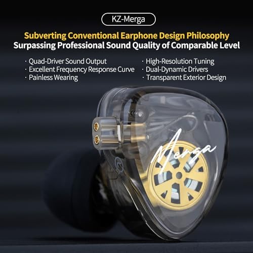 KZ Merga Hi-Fi In-Ear Monitor Earbuds – Premium Dual Dynamic Driver Headphones for Musicians, Exceptional Deep Bass & Crystal Clear Sound, Lightweight Comfort with Elegant Black Finish and Durable Silver-Plated Cable, Perfect for Studio Sessions and On-the-Go Listening