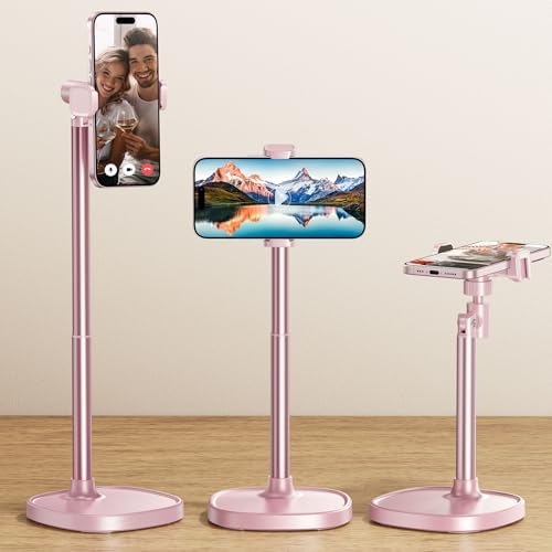 DIMONCOAT Adjustable Aluminum Alloy Cell Phone Stand – White, Universal Compatibility with 4-7 inch Devices, 180° Flip & 360° Rotation – Enhanced Compatibility and Speed