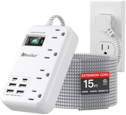 International Travel Power Adapter with 6 USB Ports and 4 AC Outlets – Versatile Plug Converter for European Destinations Including UK, France, Italy, and Germany – Compact 3 ft Extension Cord with Surge Protection for Enhanced Device Safety and Charging Efficiency