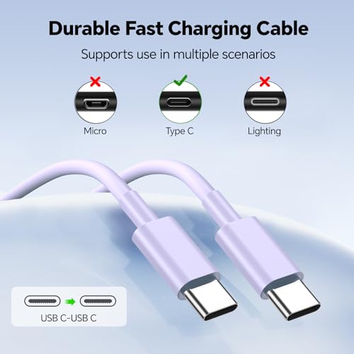 Ultra-Fast 60 W USB-C Charger Set – 3-Pack with 10 FT Charging Cables for i Phone 15/16 Pro/Max/Plus, i Pad Air/Pro, Samsung Devices – High-Speed Charging in Vibrant Red, Purple, Green – Maximum Compatibility & Convenience for On-the-Go Power Solutions