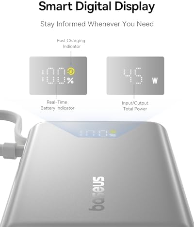 Baseus Picogo 10000 m Ah Portable Charger – 45 W Fast Charging Power Bank with Built-in USB-C Cable, Ideal for i Phone 16/15/14/13, Samsung S22/S21, Google Devices & i Pad – Ultimate Multi-Device External Battery with Enhanced Speed and Compatibility for On-the-Go Power Needs