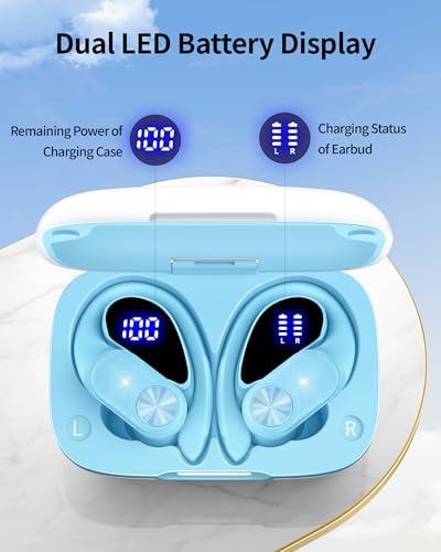 Poc Buds Wireless Bluetooth Earbuds – 80 Hours Playtime, Deep Bass Sound with Digital Display, IPX7 Waterproof Sports Earphones, Ergonomic Earhooks for Secure Fit, Compatible with TV, Phone & Laptop – Stylish Olive Design for Active Lifestyles