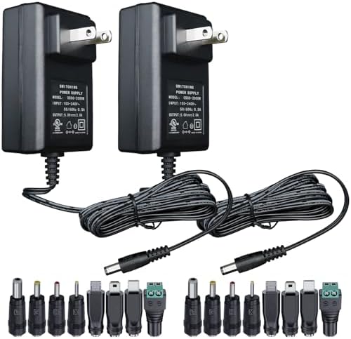 Universal 2-Pack UL Listed 5 V 2 A DC Power Supply Adapter – Versatile Charging Solution with 8 Interchangeable Tips for Tablets, TVs, USB Hubs & More – Fast, Reliable & Travel-Friendly Power Source for All Your Devices
