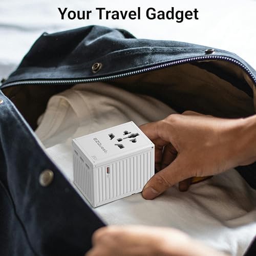 EZQuest 35 W Ga N 5-Port Universal Travel Charger – Compact International Adapter with 4 Plug Types (US/UK/EU/AU) for Global Use – 4 USB-C & 1 USB-A Ports with PD Fast Charging – Lightweight Black Design for Effortless Portability and Device Protection