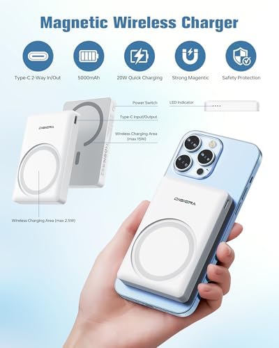 5000 m Ah Wireless Magnetic Power Bank with 15 W Fast Charging – Dual Device Charger for i Phone 16/15/14/13/12, Smartwatches & Earbuds – Compact Travel-Friendly Design with 20 W Output & Smart Safety Features for Reliable Power On-the-Go