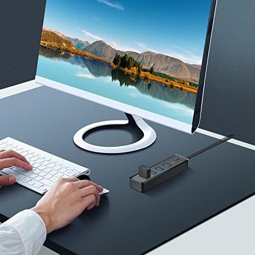 Smart Q H302 USB 3.0 Hub – 4-Port Connectivity Solution with Long Cable Options for Seamless Data Transfer up to 5 Gbps, Micro-B Charging for All Devices, Includes USB C Adapter – Boost Your Productivity & Versatile Workspace Efficiency