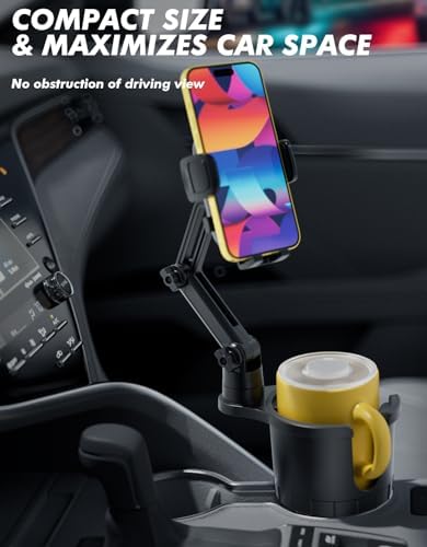 Revolutionary Cup Holder Phone Mount for Car – Versatile, Expandable Base Compatible with i Phone & Samsung – 360-Degree Rotating Design for Optimal Navigation & Music Control – Effortless One-Handed Accessibility – Upgrade Your Driving Experience with a Smart Docking Station – Durable Construction for Everyday Use and Reliability – Keep Your Smartphone Secure and Within Reach While Driving