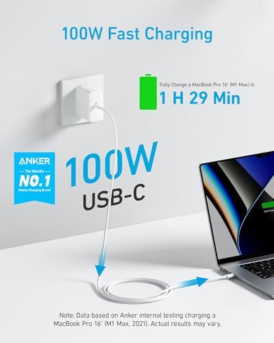 Powerful 100 W USB-C Charger for Mac Book Air & Pro – Compact, Foldable Design with 5 FT Cable – Rapid Charging & Universal Compatibility, Perfect for On-the-Go Professionals – Enhanced Safety Features with Active Shield Technology for Worry-Free Use