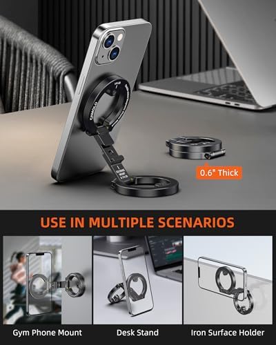 Mag Safe-Compatible Dual Magnetic Phone Holder for i Phone 12-16 Series – Portable Gym Stand with 1/4″ Tripod Mount in Sleek Silver – Ultimate Stability and Accessibility for Active Lifestyles