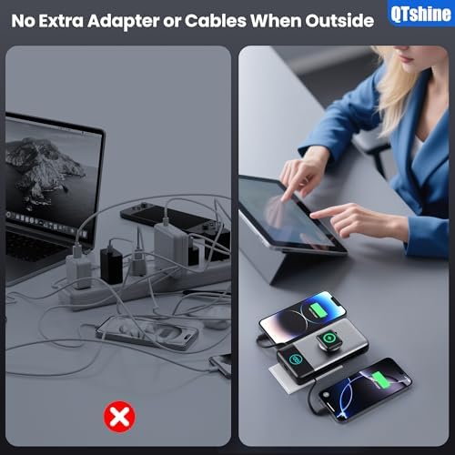 Ultimate 40800 m Ah Portable Power Bank – All-in-One Charging Solution with Built-in Cables, Wall Plug, and Apple Watch Charger – 6-in-1 QC4.0 25 W USB-C Fast Charging for i Phone 16/15/14, Galaxy & More – LCD Display for Real-Time Battery Monitoring and Enhanced Compatibility