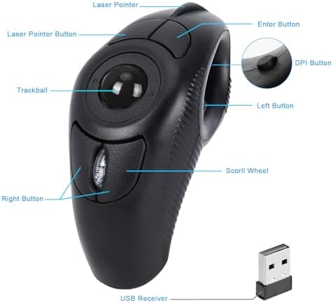 Experience Effortless Control with the Welspo Wireless USB Handheld Finger Trackball Mouse – Ergonomic Design & Laser Pointer for Seamless Presentations and Enhanced Navigation