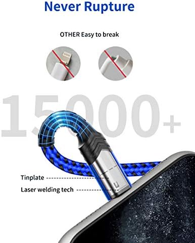 JSAUX 6 ft MFi Certified Lightning Charger Cable – 2-Pack Fast Charging Solution for i Phone 13/12/11/Xs Max/XR/8/7/6 s/6 Plus/5, i Pad, and i Pod – Durable Blue Design for Enhanced Compatibility and Efficiency