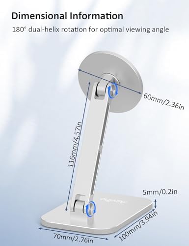 Magnetic Phone Stand for MagSafe Adjustable – Aluminum Portable Phone Holder for Desk with 360° Rotating Head Compatible with iPhone 16/15/14/13/12 Pro Max and Magnetic Phone Case, Silver – Enhanced Compatibility and Speed