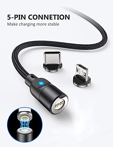 A.S 3-in-1 Magnetic Charging Cable for Enhanced Connectivity – Fast Charging and Data Sync for Micro USB, USB C, and i-Product Smartphones – Versatile 3.3 ft & 6.6 ft Lengths, Durable Black Design for Efficient Power Delivery and Hassle-Free Use