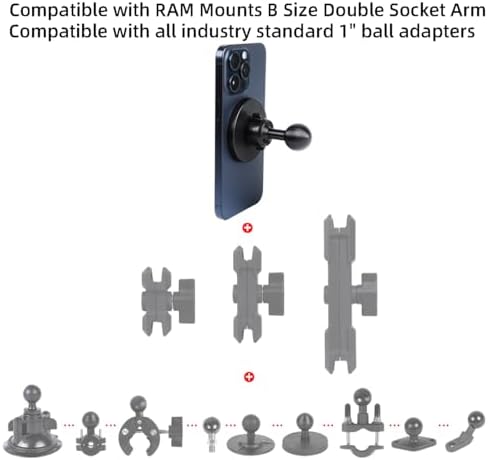 Magnetic Car Phone Holder for Mag Safe i Phone 15, 14, 13, and 12 Series – Premium RAM Mount Compatible Accessory for Secure and Effortless Hands-Free Driving – Easy Installation and Stylish Design for Ultimate Convenience