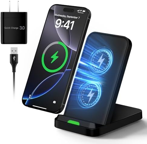 Samsung S25 Plus Fast Wireless Charging Stand – 15 W Qi Charger for Galaxy S25 Ultra/S25/S24/S23/S22 & Google Pixel 9/8 Pro – Sleek Desk Charging Station with QC 3.0 Adapter – Enhanced Speed and Versatility for Android Devices
