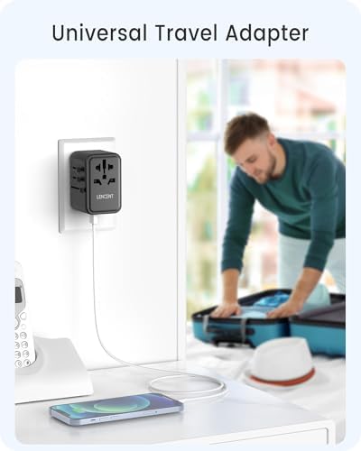 LENCENT 20 W Fast Charging Universal Travel Adapter – Compact International Power Converter with Dual USB and USB Type-C Ports – Ultimate Solution for Worldwide Device Charging in USA, UK, EU, and AUS (Black) – Reliable and Safe Charging for Global Explorers