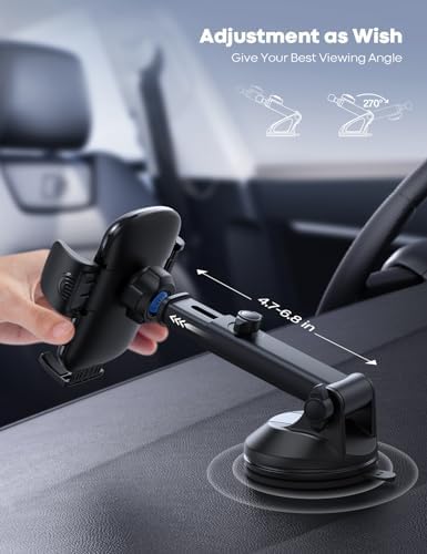 Lamicall 360° Adjustable Car Phone Holder with Military-Grade Suction Cup – Secure Smartphone Mount for i Phone 16 & Galaxy Models – Effortless Quick-Release Design for Safe Driving and Optimal Viewing Angles in Any Vehicle