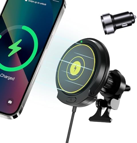 Experience Unmatched Convenience with the 15 W Mag Safe Car Mount Charger – Fast Wireless Charging for i Phone 12-16 Series, Effortless Magnetic Hold for Secure Navigation and Streaming, Sleek Air Vent Design for Maximum Visibility and Accessibility, Perfect for On-the-Go Lifestyle and Modern Automobile Interiors